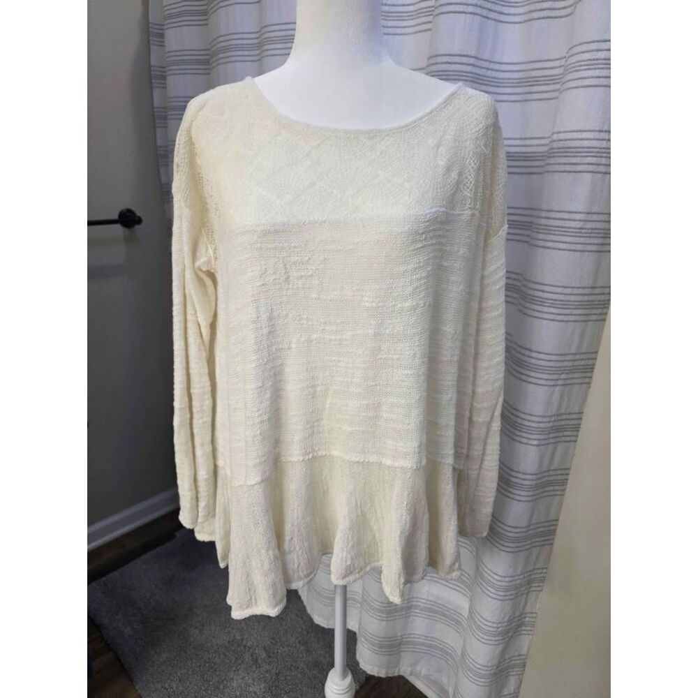Free People Cream Lace Long Sleeve Top Size M